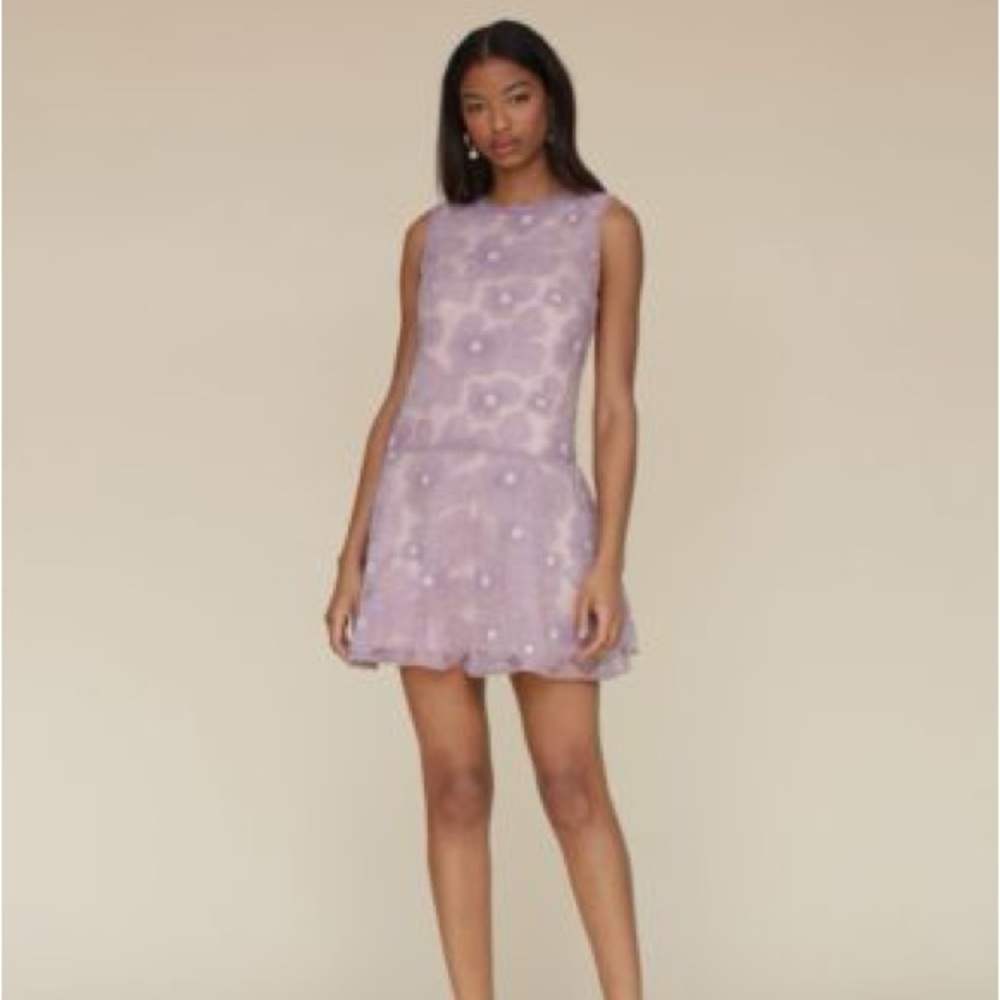 Avec Les Filles Lilac Floral Embroidered Dress